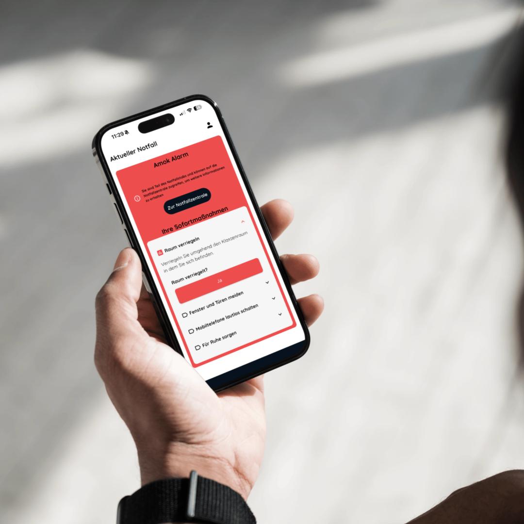 Amok-Alarm Ansicht der NICA Alarmierungs-App auf einem Smartphone