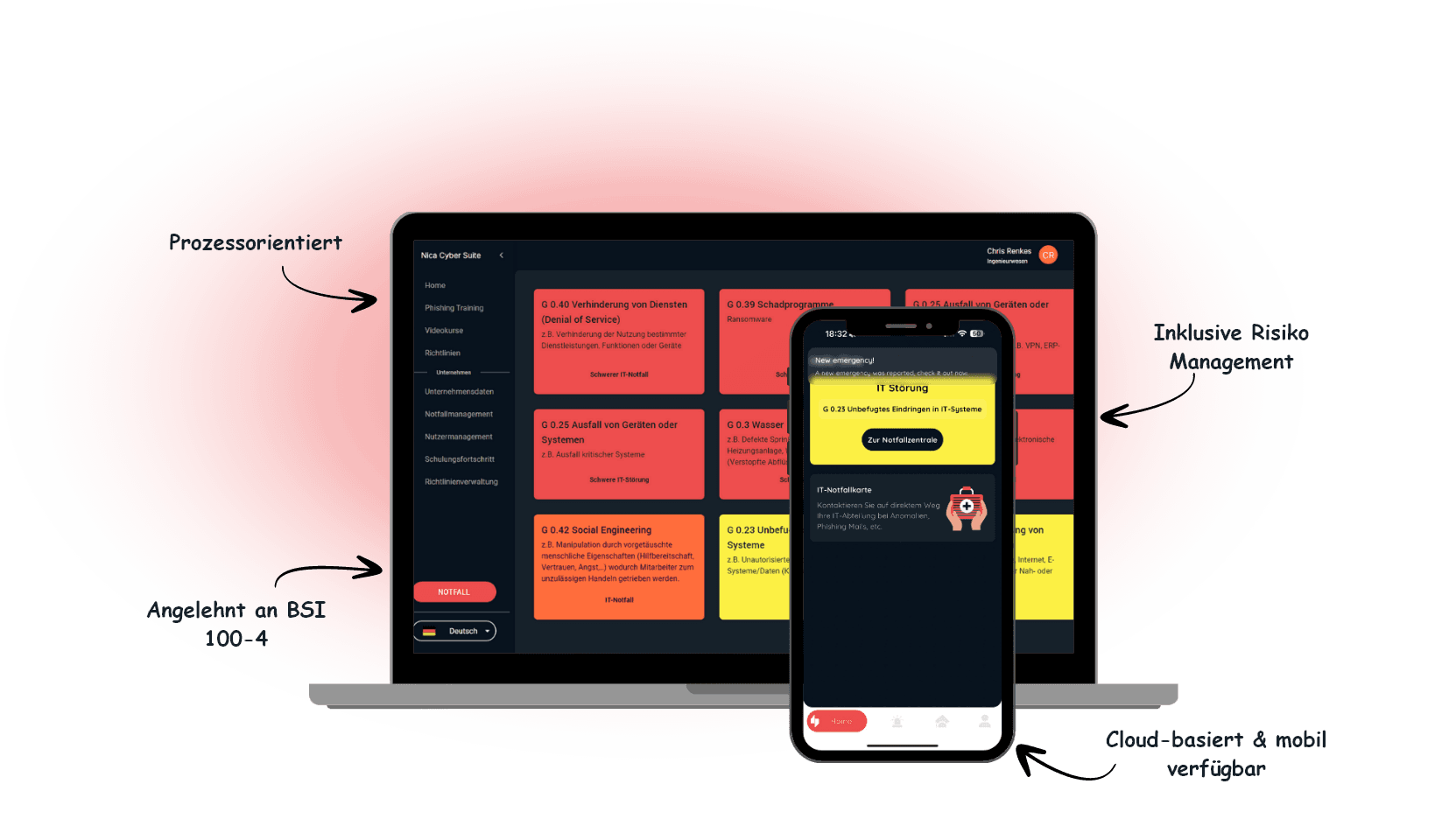 Die Nica Cyber Suite ist eine effiziente IT-Notfallmanagement und Krisenreaktions Software, angelehnt an ISO 27001 und BSI 100-4 Standards. Sie ist besonders für Mittelständler und Großunternehmen geeignet.