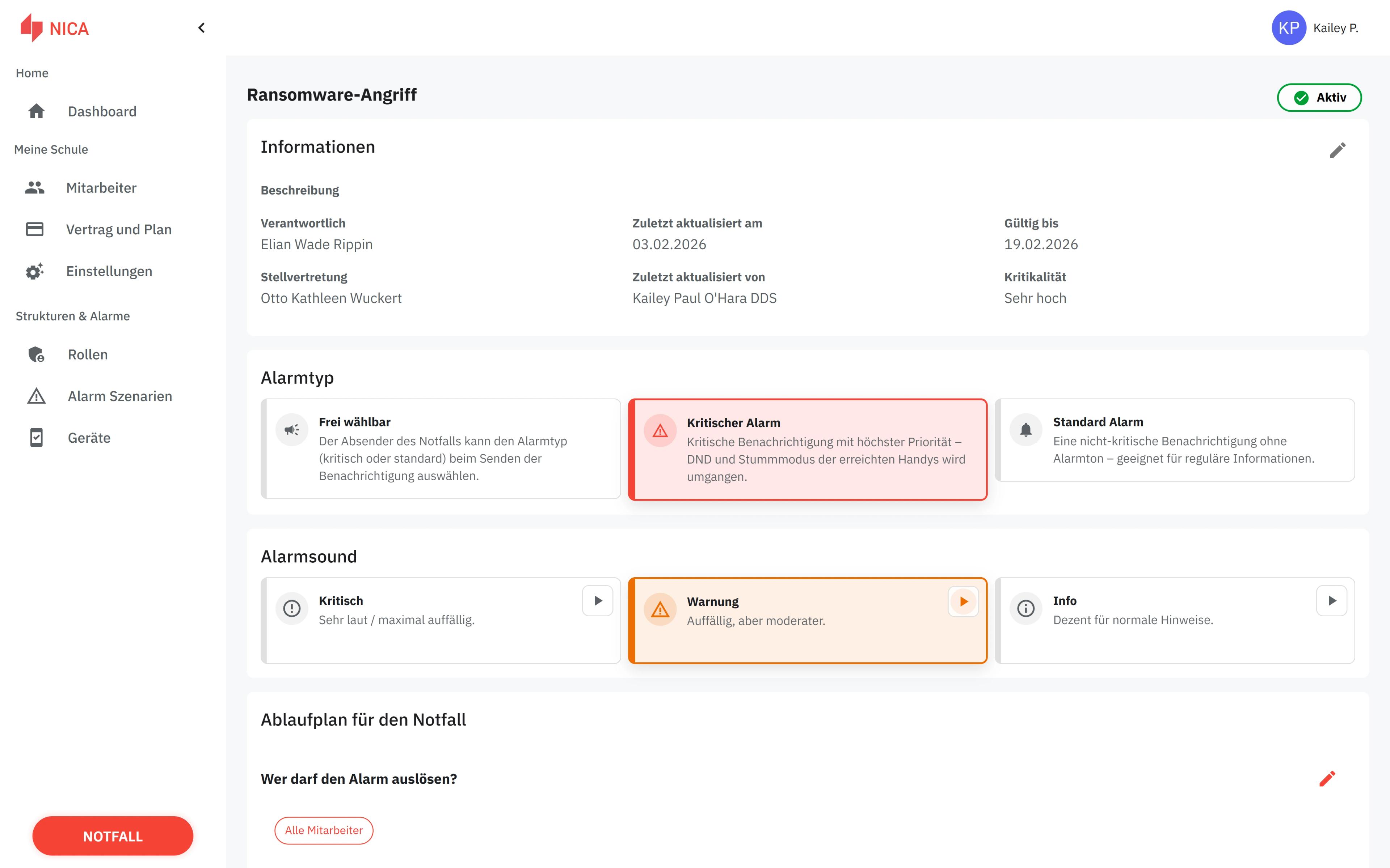 NICA web cockpit – managing alert scenarios