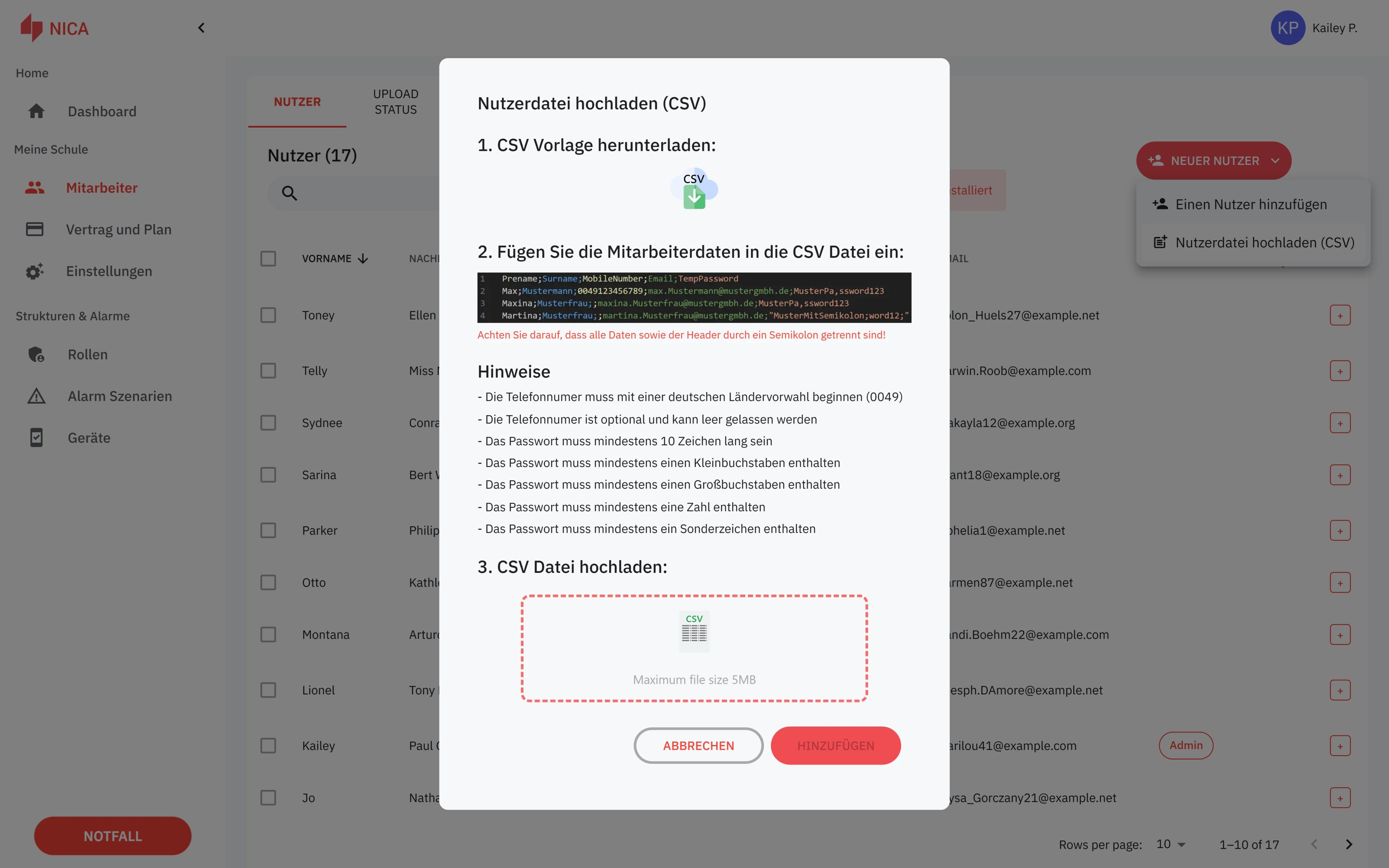 NICA web cockpit – user and role management