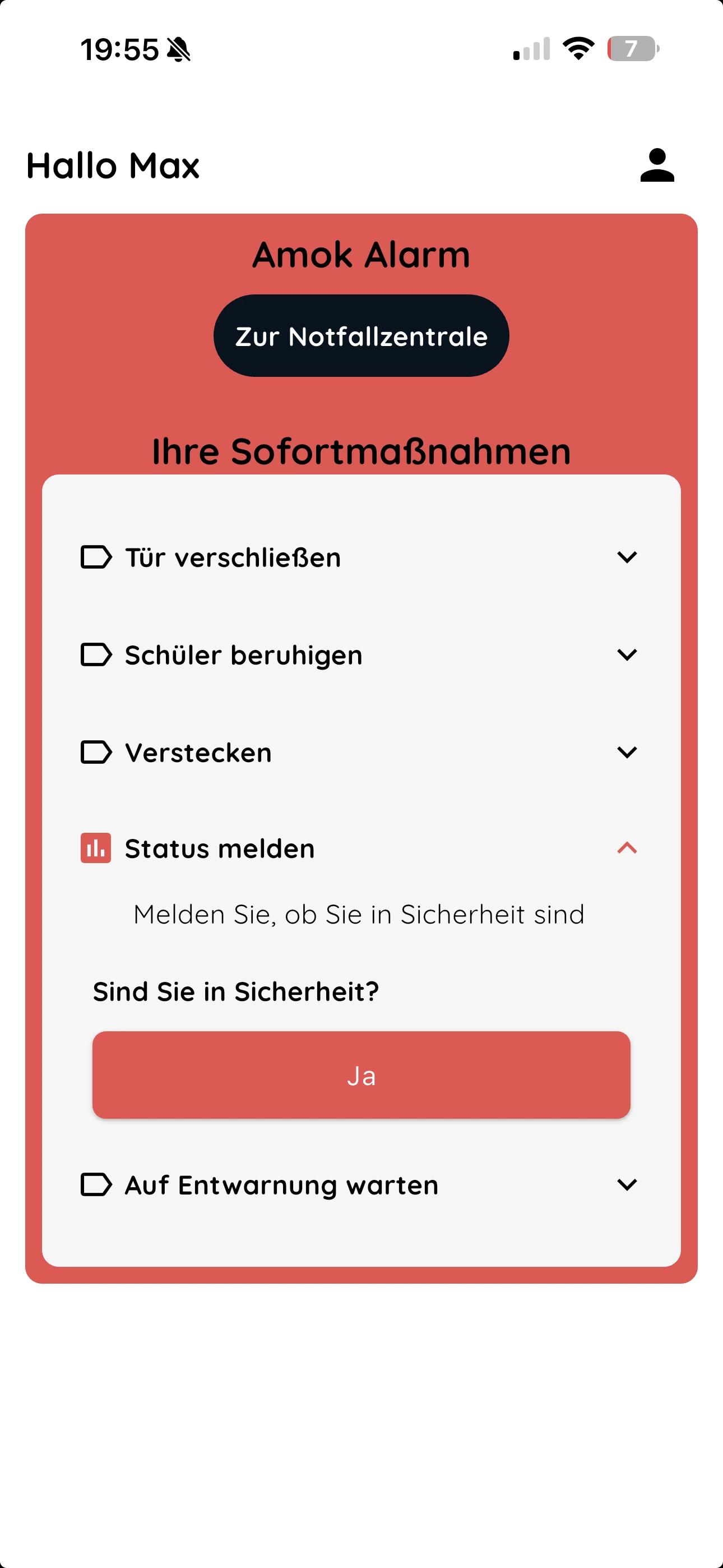 Rampage alert View of the NICA alert app on a smartphone